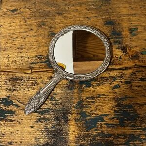 Ornate Vintage Style Hand Mirror in Silver Tone